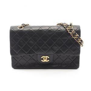 CHANEL Matelasse Double Flap Shoulder Bag/Handbag in Lambskin Leather, Black